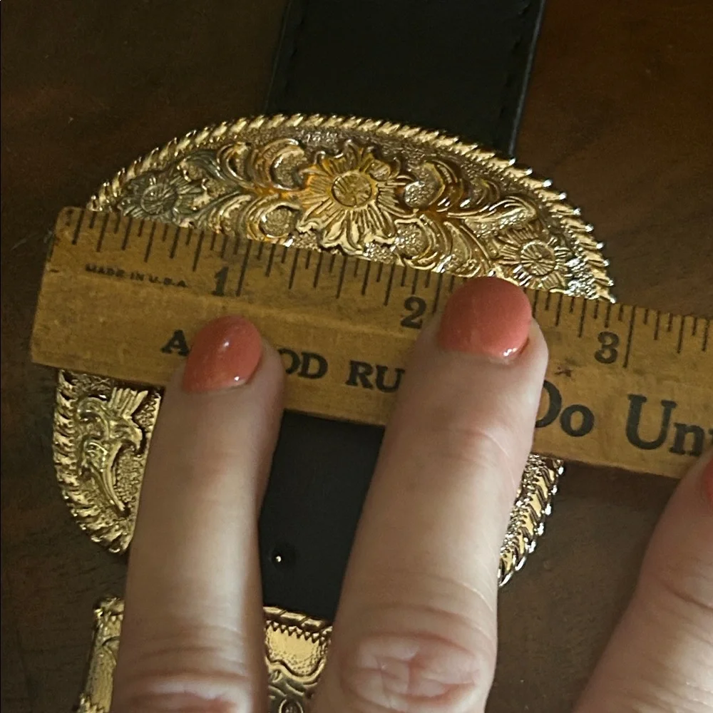 Western Double Gold Buckle Black Stretch Belt